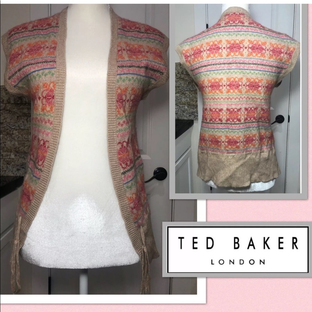 Ted Baker Open Sweater Vest Cardigan Fair Isle